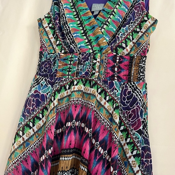 Blue and Pink Asymmetrical Wrap Sundress - Picture 4 of 7